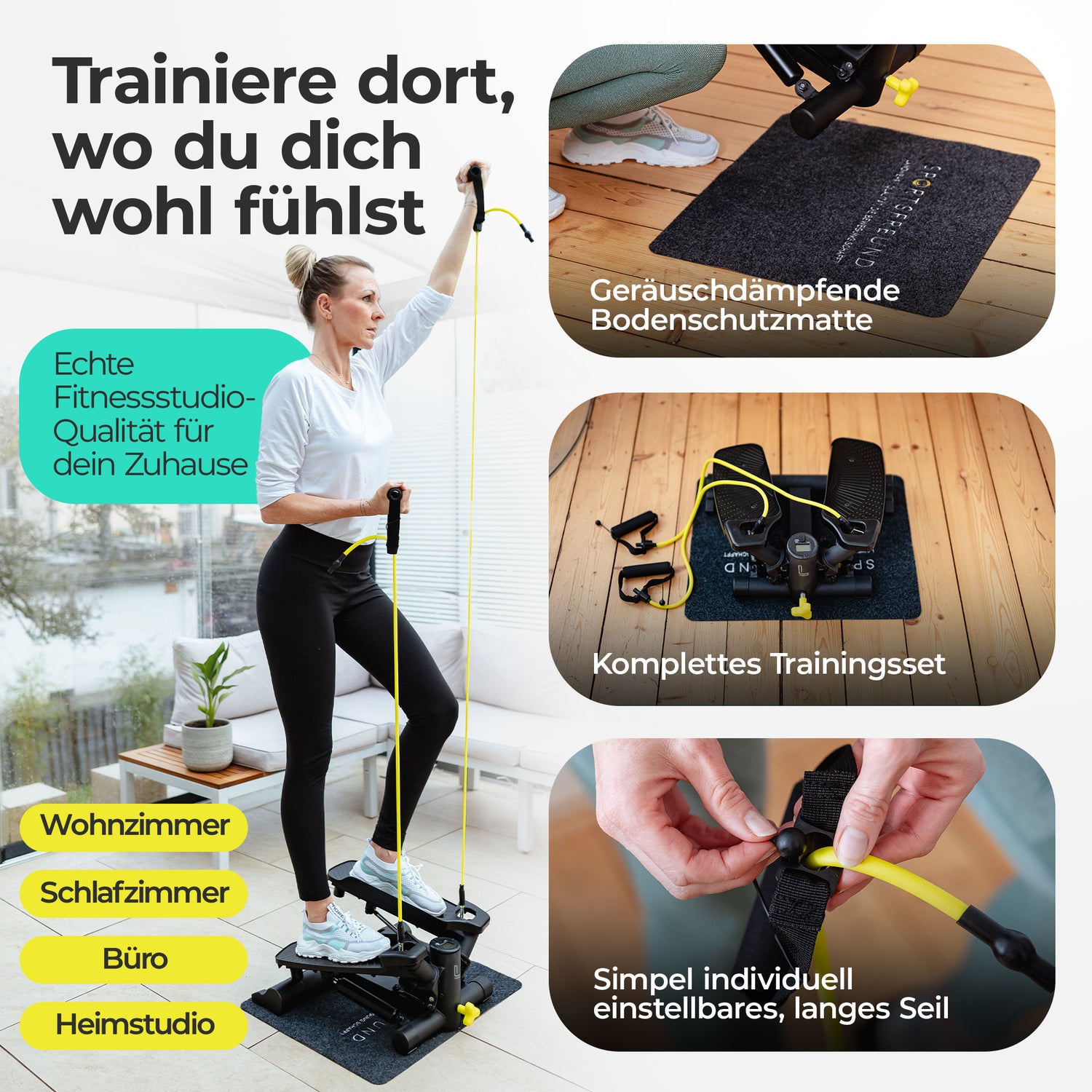 Fitnessstudio-Qualität für Zuhause, Inklusive Trainingsset, LANDWEHR Stepper